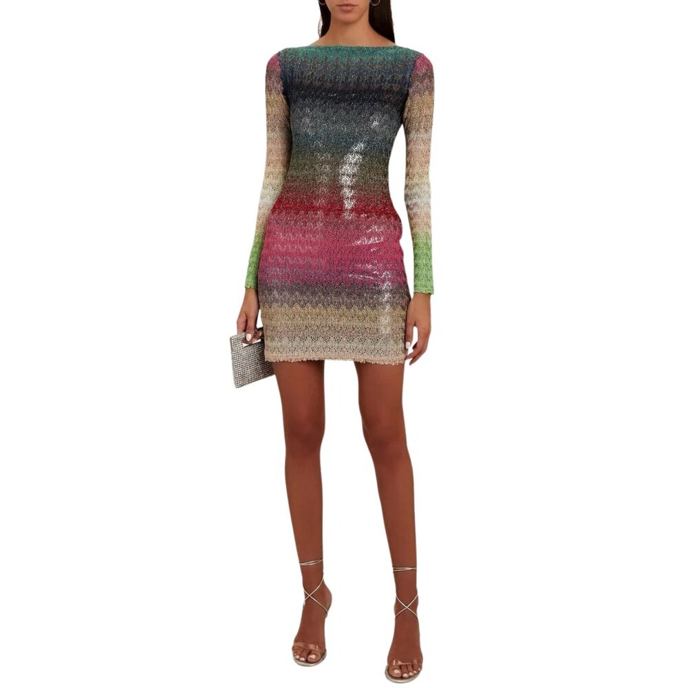 BNWT OBO Missoni Ombre Metallic Crochet Knit Long Sleeve Mini Dress IT40/US 4